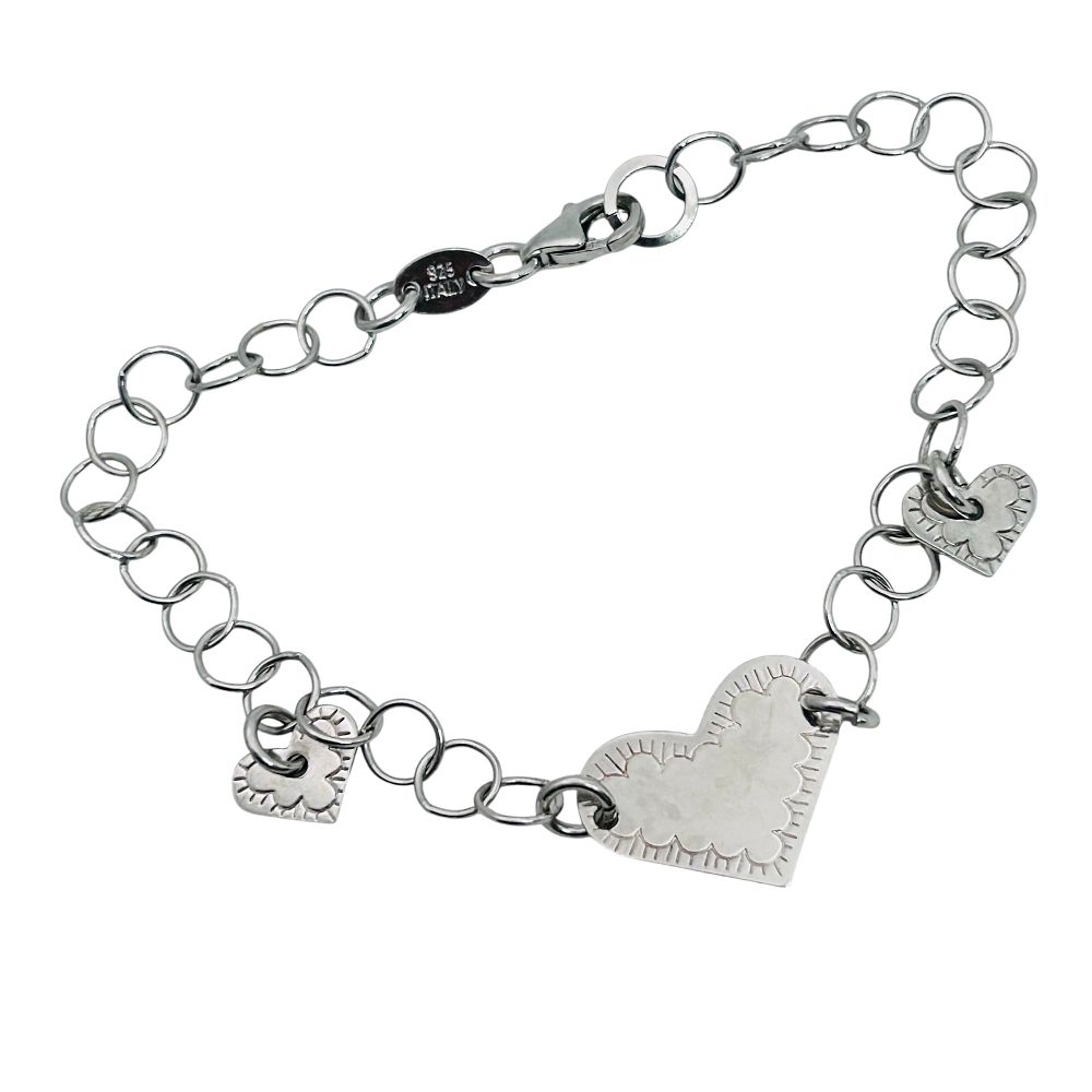 Lot 323: Perlinis Italy Sterling Chain In Heart Bracelet 3.63 G