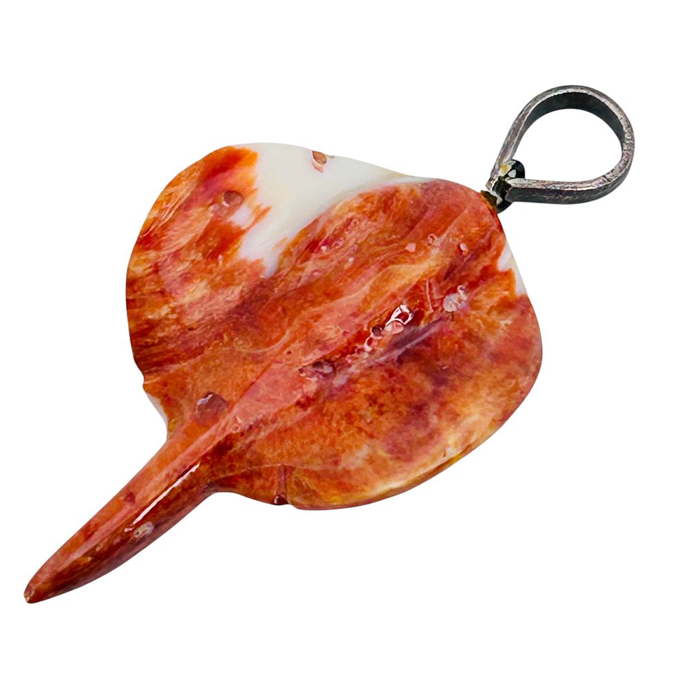 Lot 327: Sterling Coral Carved Stingray Pendant, 6.2 G