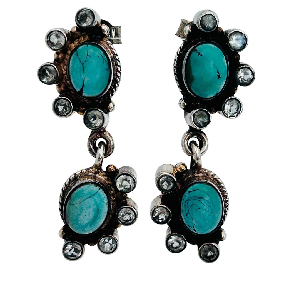 Lot 352: Turquoise And IOLITE Pushback Dangle Earrings 14.1 G