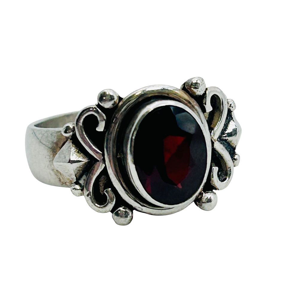 Lot 411: Signed PM Garnet Sterling Statement Ring Size 6, 4.51 G