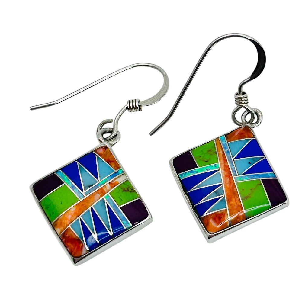 Lot 444: Zuni Signed Sterling Dangle Earrings 3.88 G