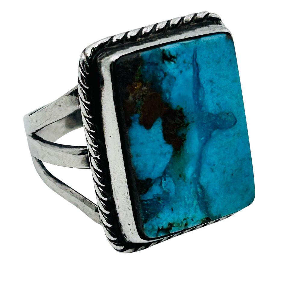 Lot 456: Native Sterling Rectangular Turquoise Ring Size 5.5, 5.73 G
