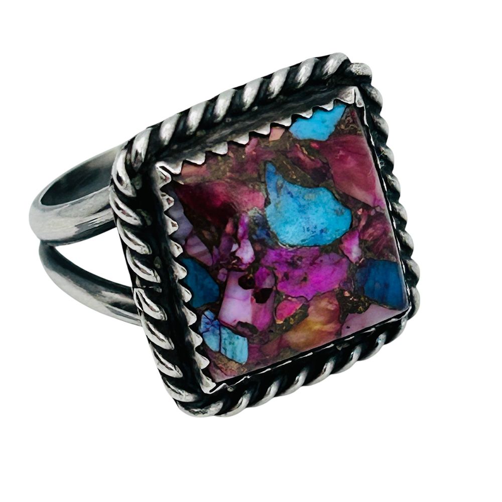 Lot 460: Navajo Signed C Pink Dahlia Turquoise Ring Size 5.5, 5.11 G