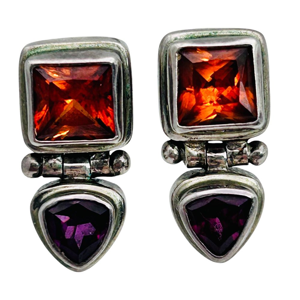 Lot 485: SARDA Padparadscha Sapphire And Garnet Pushback Earrings 5.98 G