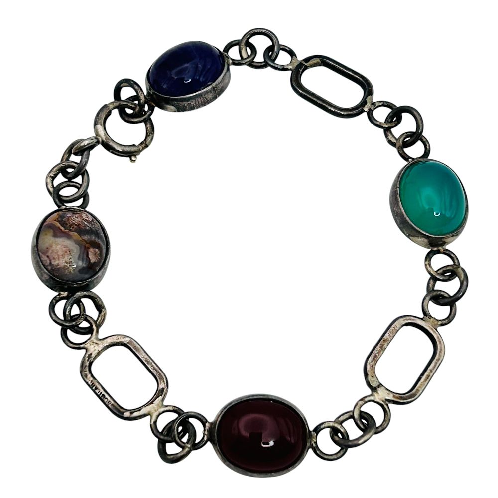 Lot 490: Multi Gemstone Sterling Bracelet Unknown Mark 12.45g