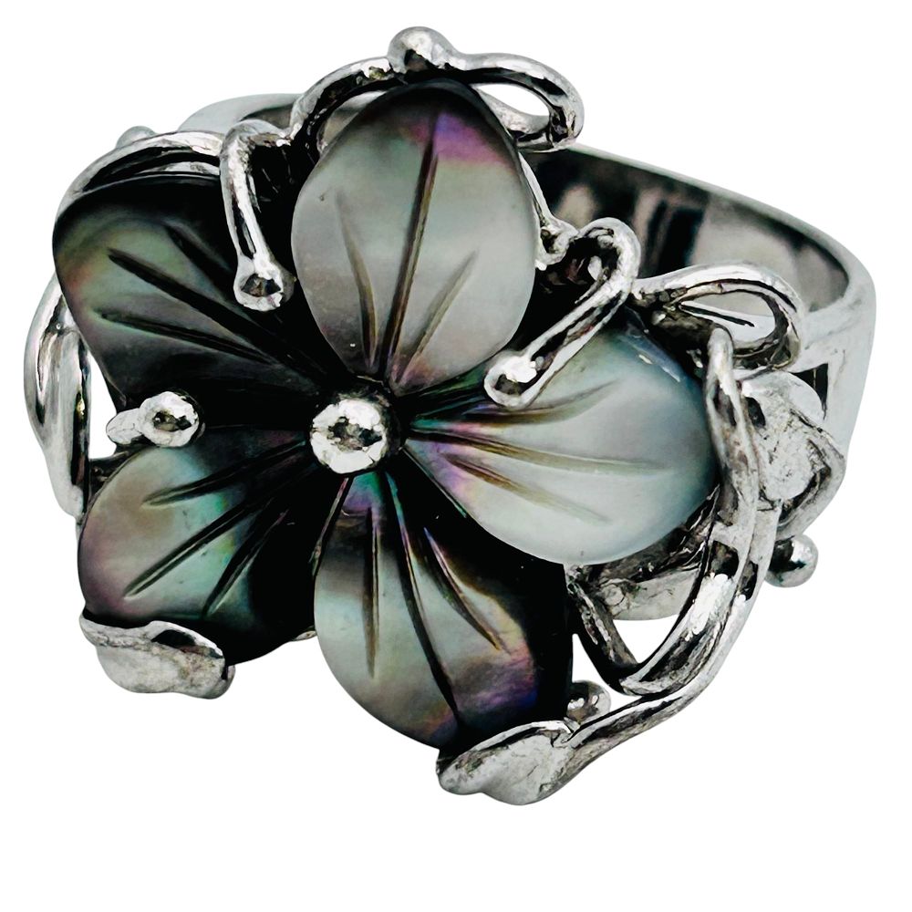 Lot 491: Chapel Zenray Sterling Flower Statement Ring, Size 6, 5.43g