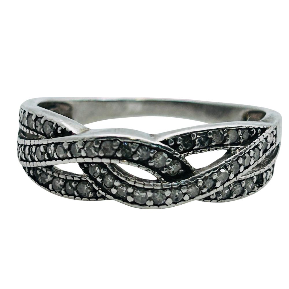 Lot 495: Diamond Sterling Braided Band Ring Size 7, 2.03 G