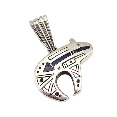 Ray Tracey Knifewing Navajo Multi Stone Sterling Bear Pendant 7.2 G. Ray Tracey Knifewing Navajo