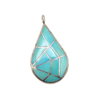 Lorrie & Marcie Kallestewa Zuni Turquoise Sterling Silver Inlay Spider Web Pendant 3.9 G. Lorrie