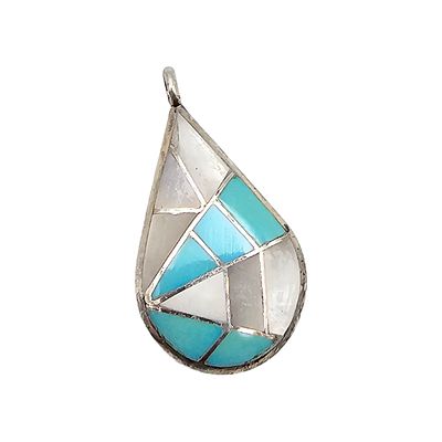 Lorrie & Marcie Kallestew Mother Of Pearl Turquoise Sterling Silver Inlay Spider Web Pendant 4.1 G.