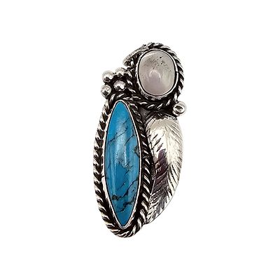 C Navajo Turquoise Mother Of Pearl Sterling Silver Pendant 6.3 G. C Navajo Turquoise Mother of