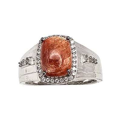 D'Joy Sunstone White Zircon Sterling Silver Cocktail Ring Size 10.25 7.2 G