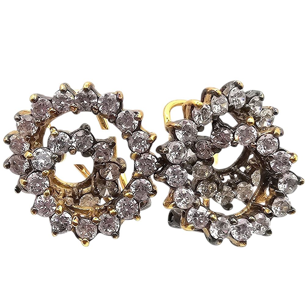 Clear Stone Gold Over Sterling Silver Swirl Earrings 11.8 G