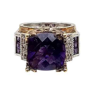 NH Cushion Cut Amethyst Sterling Silver Cocktail Ring Size 6.5 13.9 G