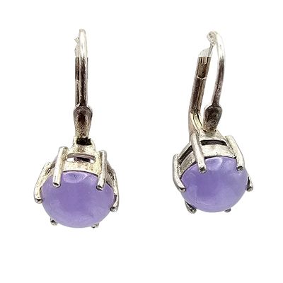 Purple Jade Sterling Silver Dangle Earrings 2.9 G