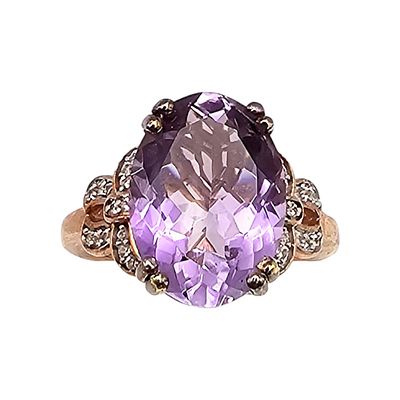 D'Joy Amethyst Rose Gold Over Sterling Silver Cocktail Ring Size 9.5 7.3 G