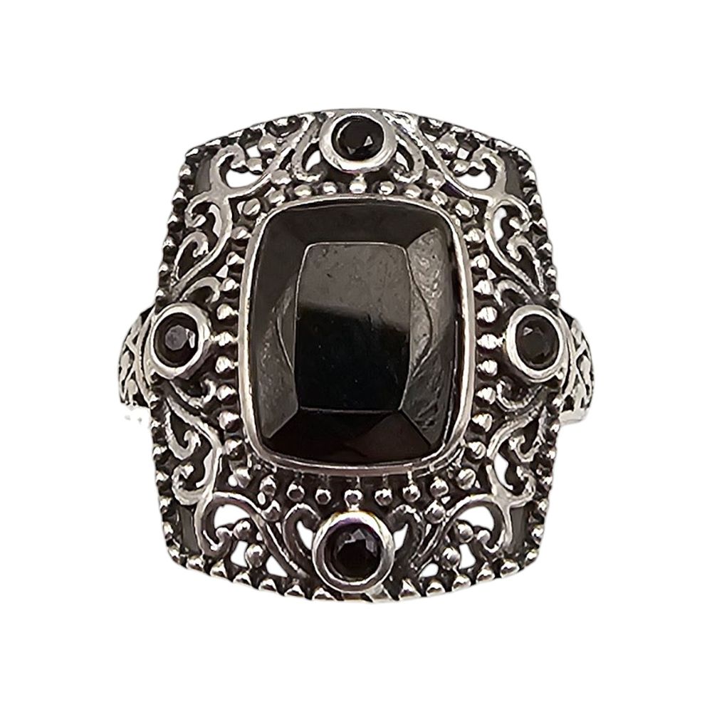 D'Joy Black Stone Sterling Silver Ring Size 7.75 5.6 G