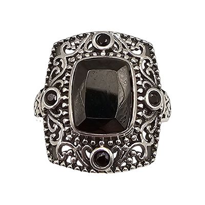 D'Joy Black Stone Sterling Silver Ring Size 7.75 5.6 G