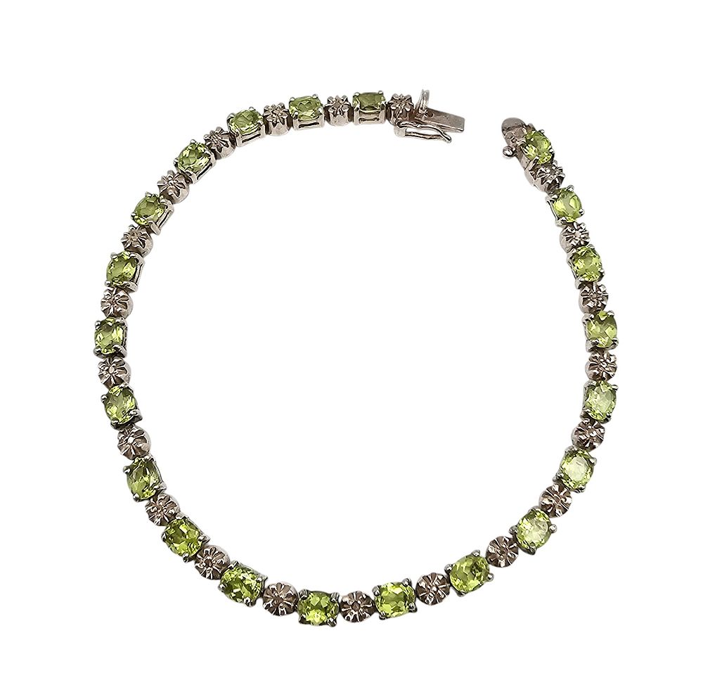 Diamond Peridot Sterling Silver Tennis Bracelet 14.3 G