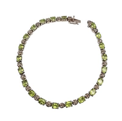 Diamond Peridot Sterling Silver Tennis Bracelet 14.3 G