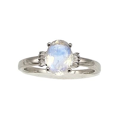 D'Joy Diamond Moonstone Sterling Silver Ring Size 8.5 2.6 G