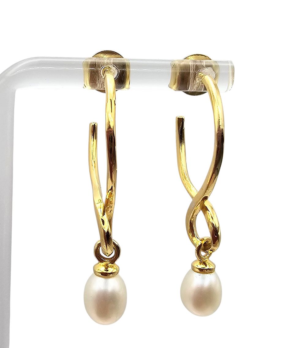 Pearl Gold Over Sterling Silver Dangle Earrings 4.4 G. Pearl Gold Over Sterling Silver drop 