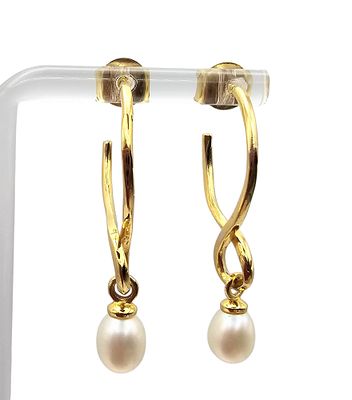 Pearl Gold Over Sterling Silver Dangle Earrings 4.4 G. Pearl Gold Over Sterling Silver drop