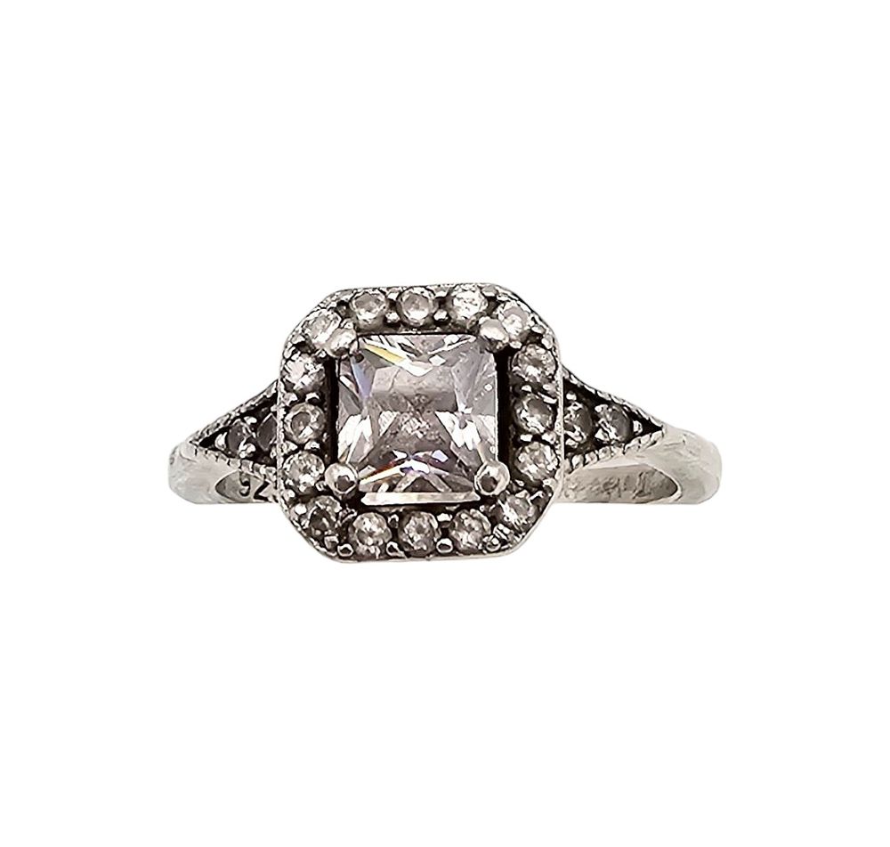 Rhinestone Sterling Silver Cocktail Ring Size 5.75 2.9 G