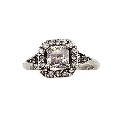 Rhinestone Sterling Silver Cocktail Ring Size 5.75 2.9 G