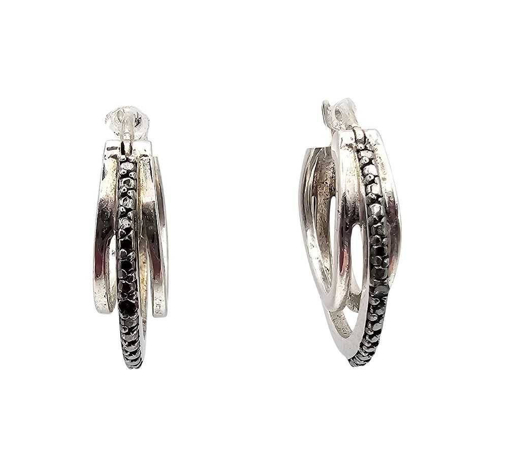 SUN Diamond Sterling Silver Hoop Earrings 3.8 G