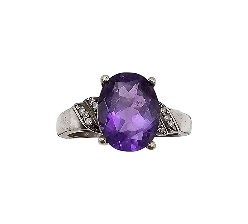 Amethyst Sterling Silver Cocktail Ring Size 5.75 2.9 G