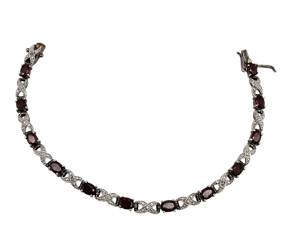 DBJ Garnet Diamond Sterling Silver Tennis Bracelet 12.2 G