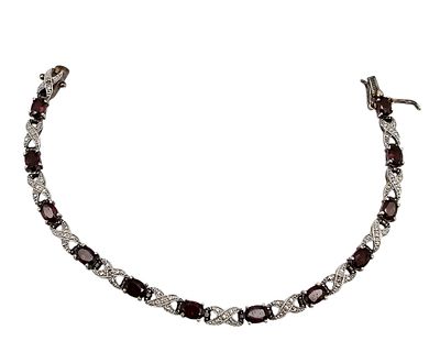 DBJ Garnet Diamond Sterling Silver Tennis Bracelet 12.2 G