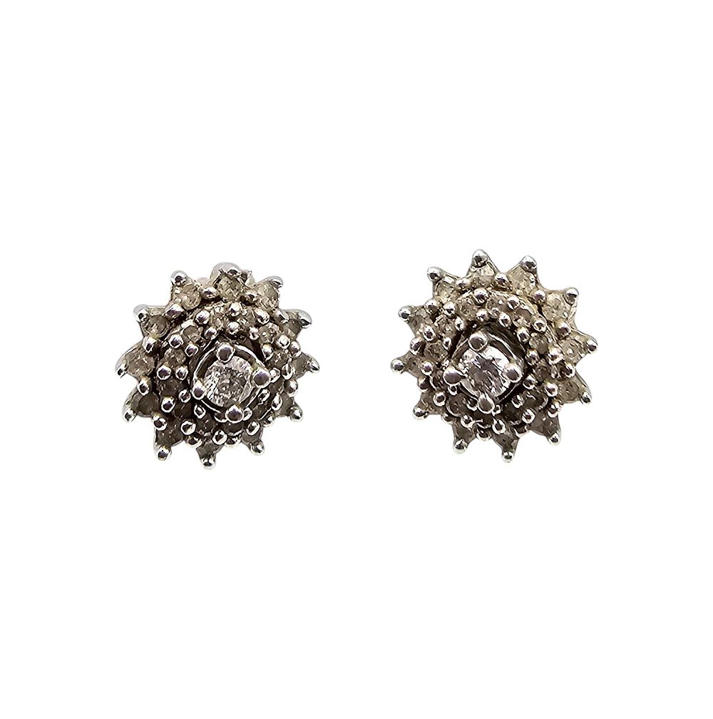 Diamond Sterling Silver Stud Earrings Earring Embellishments 1.3 G. Diamond Sterling Silver Stud 