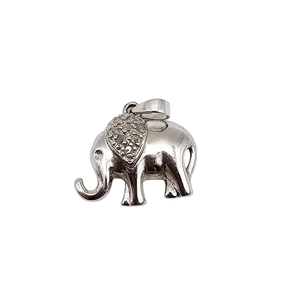 MO Diamond Sterling Silver Elephant Pendant 2.1 G