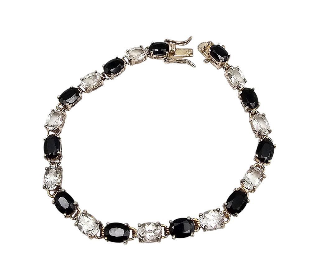 Topaz Sapphire Sterling Silver Tennis Bracelet 14.7 G