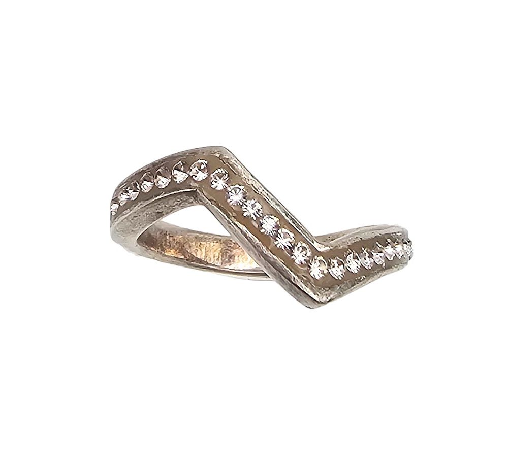 Rhinestone Sterling Silver Zig Zag Ring Size 8 4.2 G