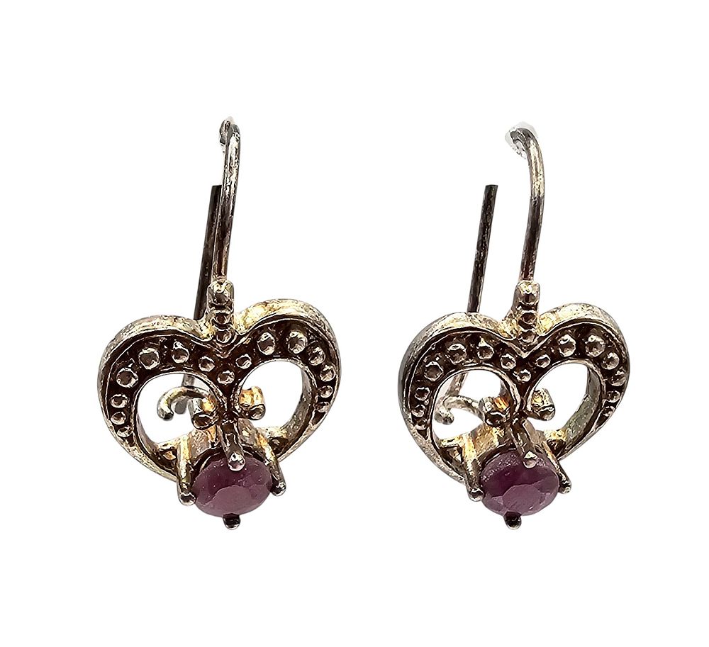 AN Ruby Sterling Silver Heart Dangle Earrings 3 G. AN Ruby Sterling Silver Heart Drop Dangle 
