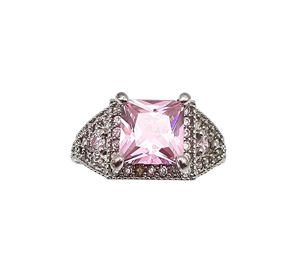 Rhinestone Sterling Silver Cocktail Ring Size 8.75 7.2 G