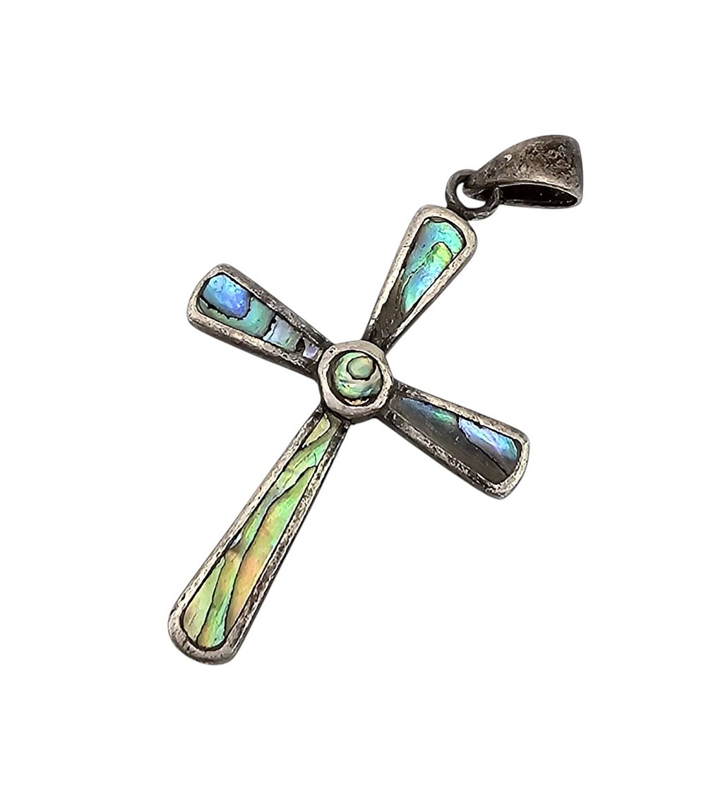 Abalone Sterling Silver Cross Pendant 3.3 G