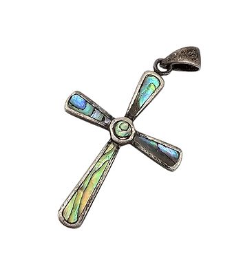 Abalone Sterling Silver Cross Pendant 3.3 G