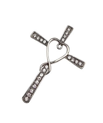 Rhinestone Sterling Silver Cross Pendant 3.6 G