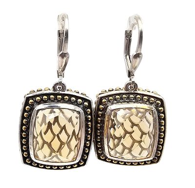 Cushion Cut Citrine Sterling Silver Dangle Earrings 14.9 G. Cushion Cut Citrine Sterling Silver