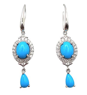 STS Turquoise Sterling Silver Dangle Earrings 7.4 G. STS Turquoise Sterling Silver Drop Dangle