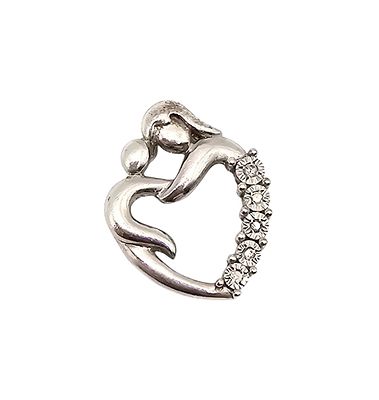 RL Diamond Sterling Silver Mother Child Heart Pendant 1.8 G. RL Diamond Sterling Silver Mother