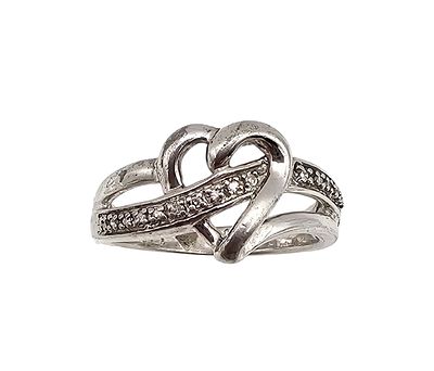 Diamond Sterling Silver Heart Cocktail Ring Size 6.75 3.5 G