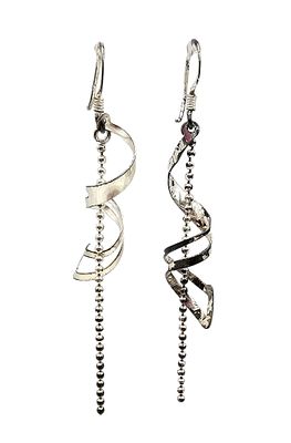 Sterling Silver Spiral Ball Chain Dangle Earrings 2.2 G. Sterling Silver Spiral Ball Chain Drop