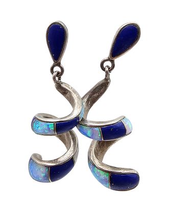 Lapis Opal Sterling Silver Spiral Dangle Earrings 7.4 G. Lapis opal Sterling Silver Spiral Drop
