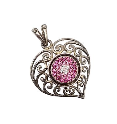 Rhinestone Sterling Silver Heart Pendant 5.8 G