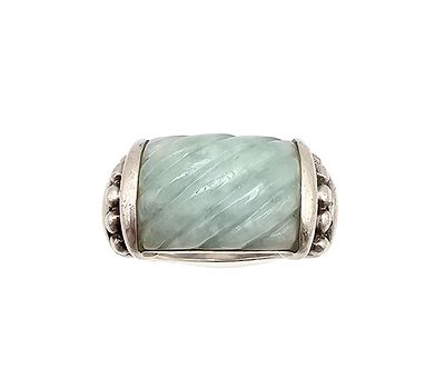 Judith Ripka Carved Jade Sterling Silver Ring Size 7.25 12.9 G